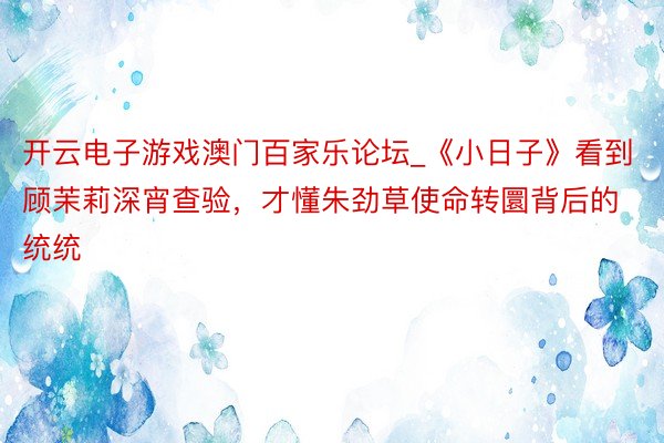 开云电子游戏澳门百家乐论坛_《小日子》看到顾茉莉深宵查验，才懂朱劲草使命转圜背后的统统