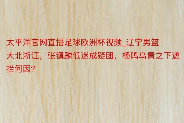 太平洋官网直播足球欧洲杯视频_辽宁男篮大北浙江，张镇麟低迷成疑团，杨鸣乌青之下遮拦何因？