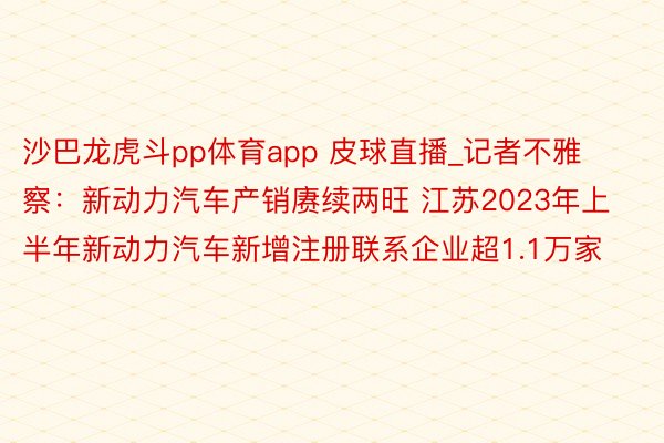 沙巴龙虎斗pp体育app 皮球直播_记者不雅察：新动力汽车产销赓续两旺 江苏2023年上半年新动力汽车新增注册联系企业超1.1万家