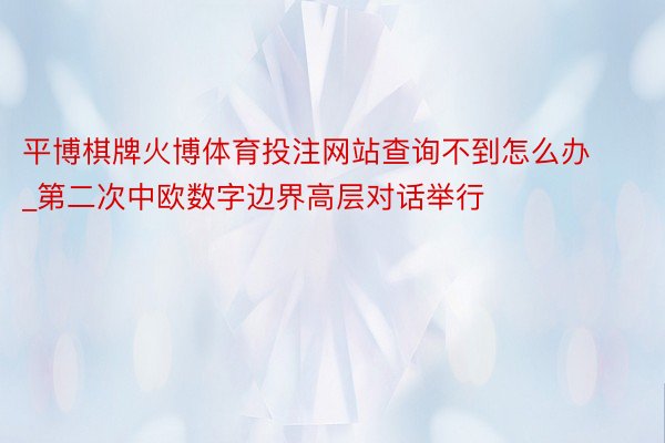 平博棋牌火博体育投注网站查询不到怎么办_第二次中欧数字边界高层对话举行